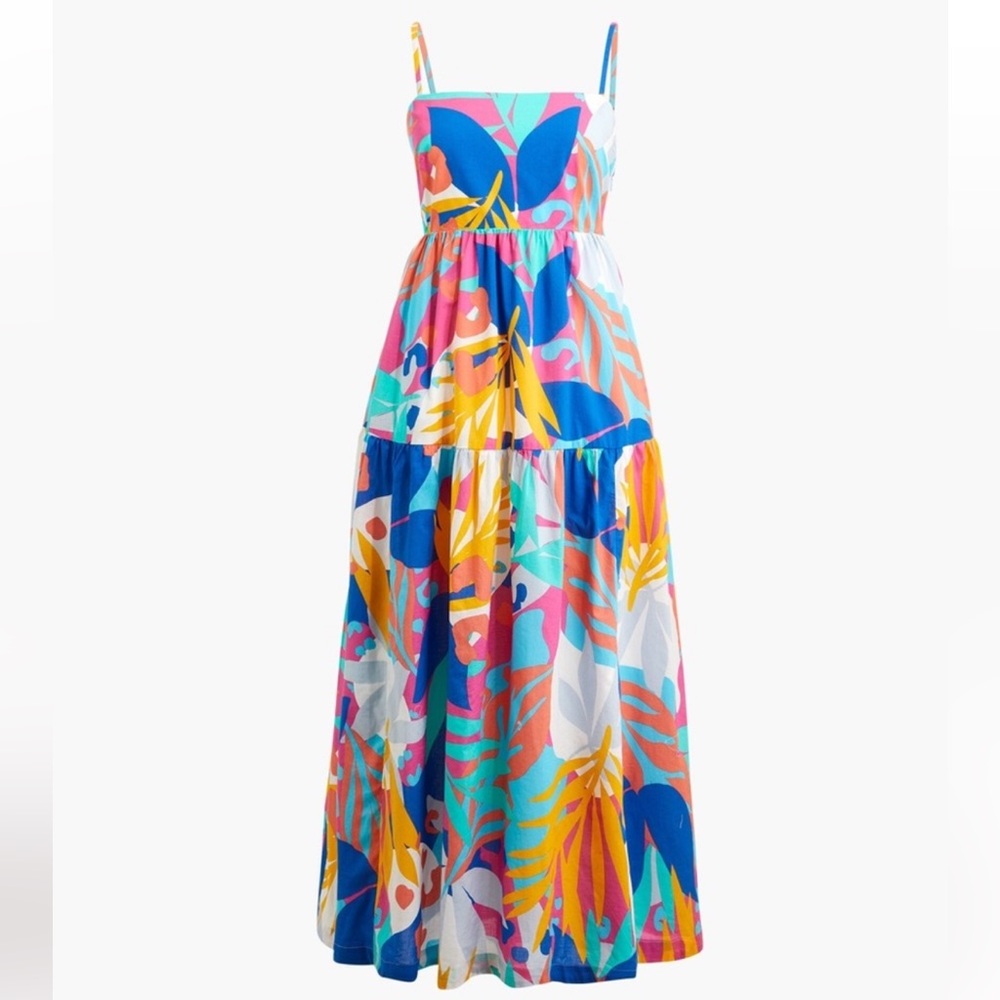 J. Crew Tiered Tie-Back Midi Dress Tropical Print Sz. 4 🌴
